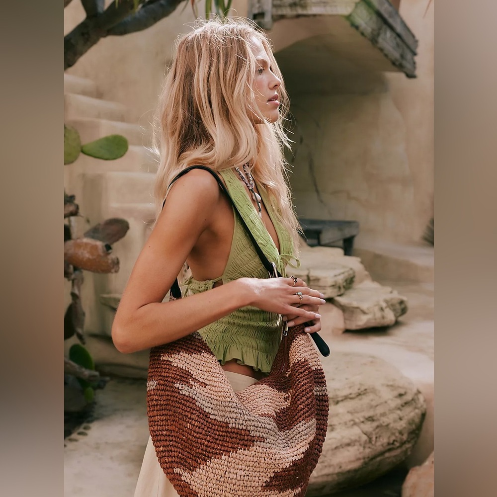 Free People Brown & Cream Woven Tote Bag
